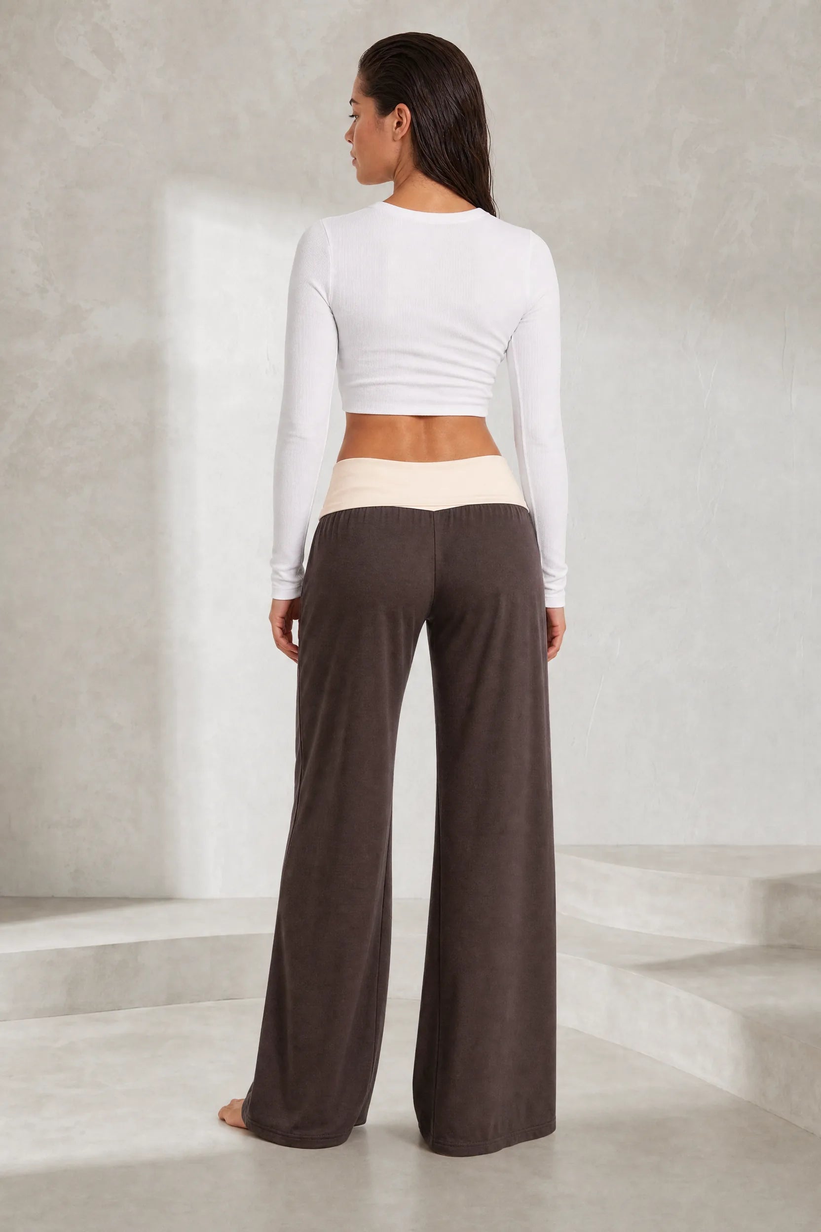 Pantalon large marron taille basse | Lounelle Paris