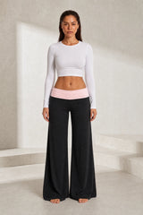 Pantalon large marron taille basse