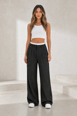 Pantalon large rayé taille haute