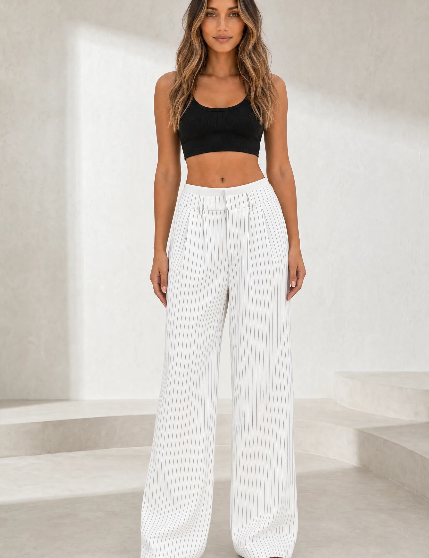 Pantalon large rayé taille haute | Lounelle Paris
