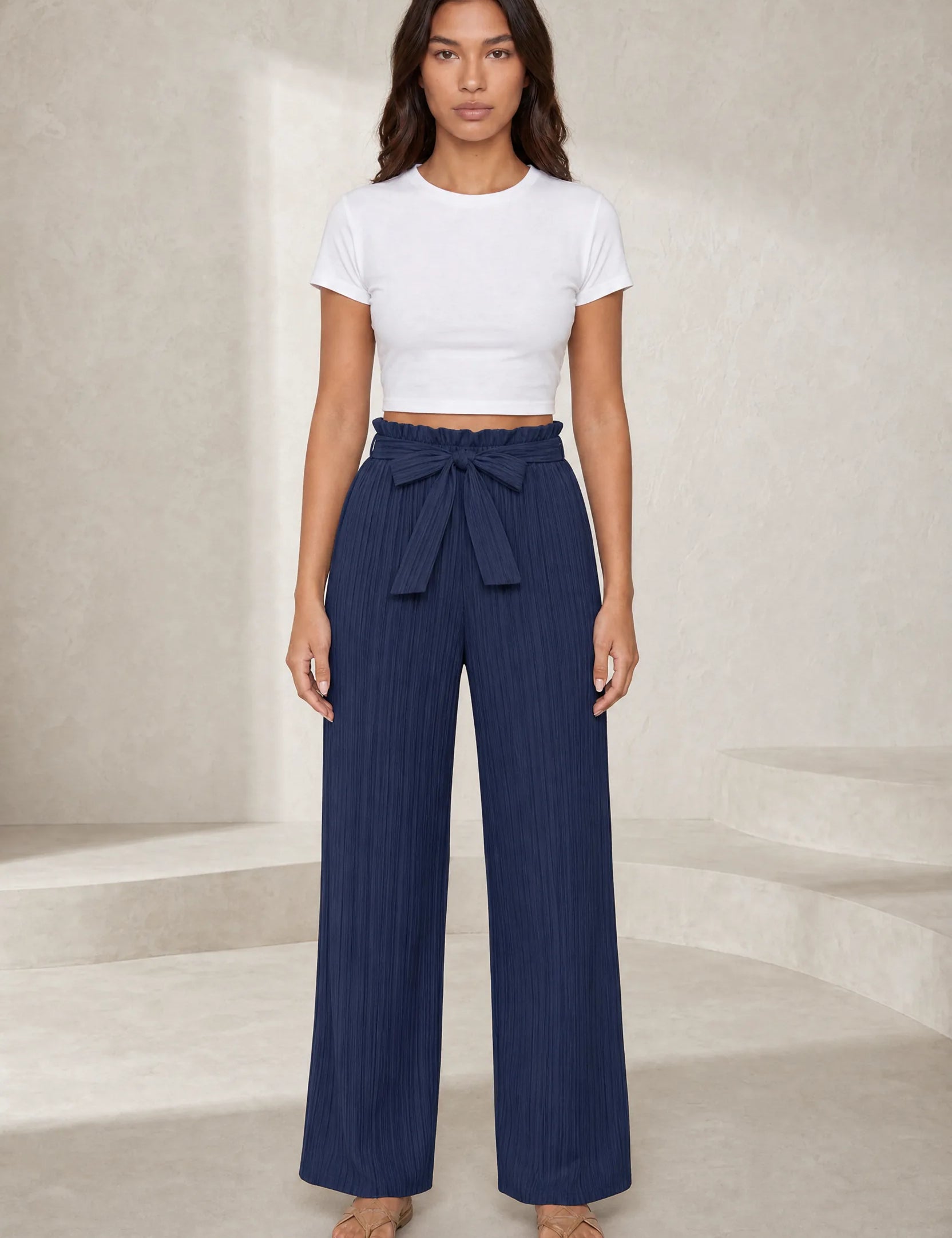 Pantalon large taille haute à nouer | Lounelle Paris