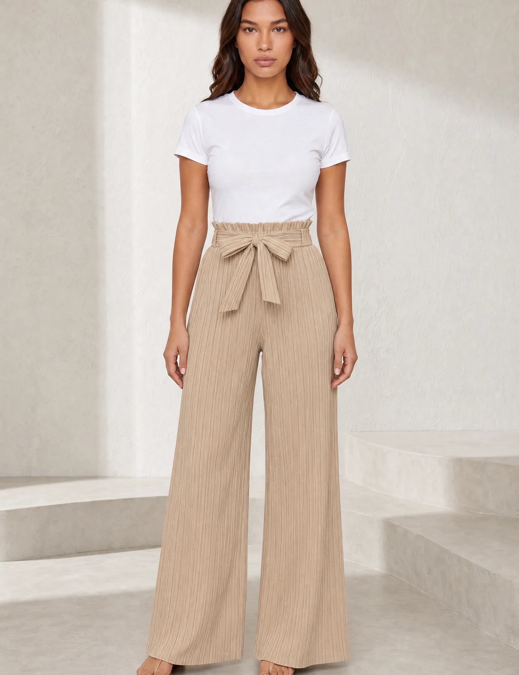Pantalon large taille haute à nouer | Lounelle Paris