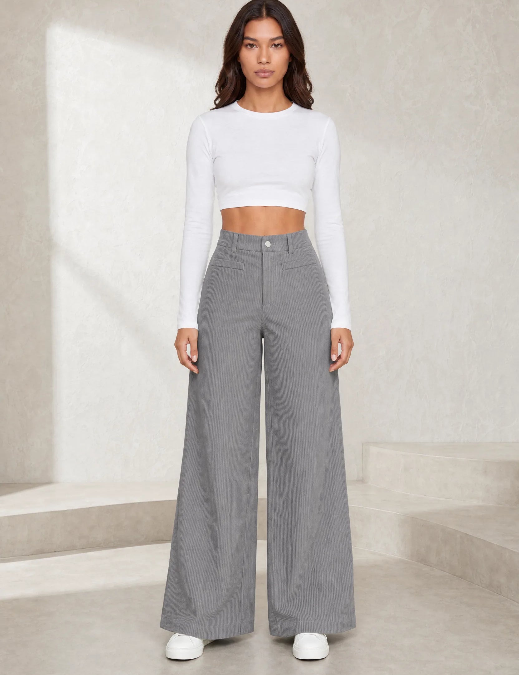 Pantalon large velours côtelé taille haute | Lounelle Paris