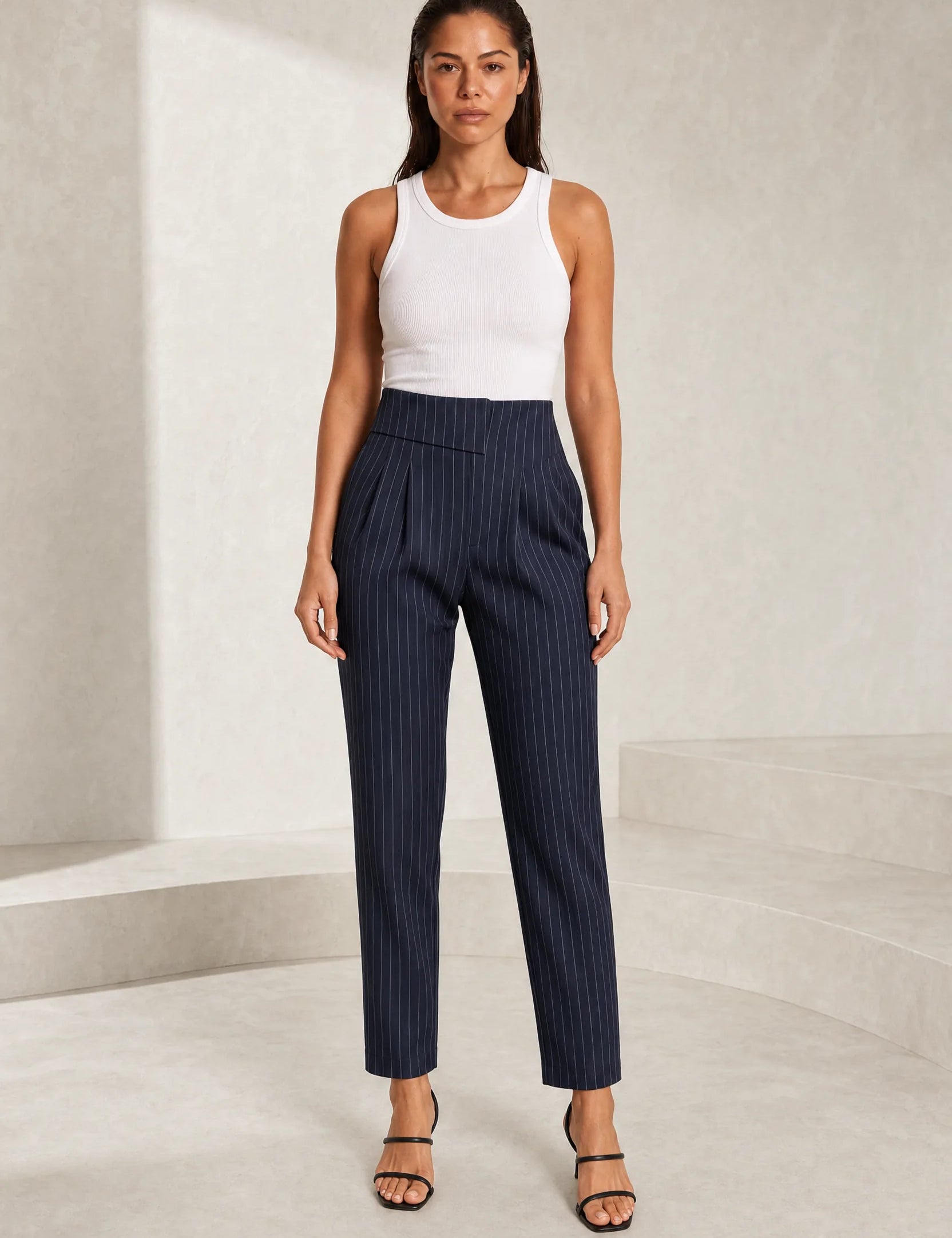 Pantalon tailleur rayé taille haute | Lounelle Paris
