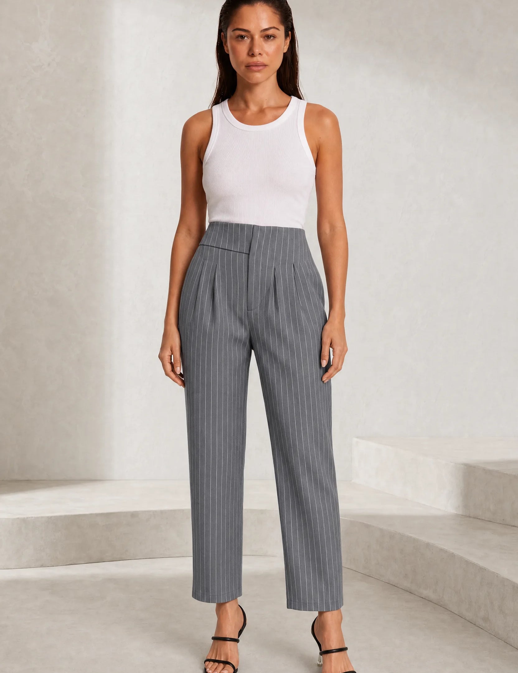 Pantalon tailleur rayé taille haute | Lounelle Paris