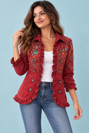 Veste ajustée rouge à imprimé léopard | Vue de face | Lounelle Paris
