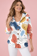 Hvid cardigan med hætte og knapper