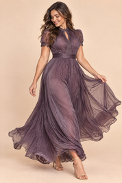 Robe longue plissée mauve | Porté sur une autre silhouette | Lounelle Paris