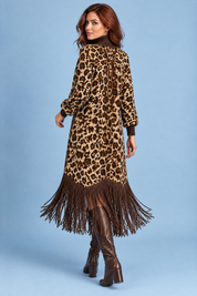 Robe longue imprimée léopard à franges | Vue de dos | Lounelle Paris