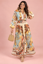 Ensemble chemise et jupe imprimé multicolore | Porté sur une autre silhouette | Lounelle Paris