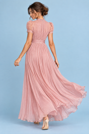 Robe longue rose à volants | Vue de dos | Lounelle Paris