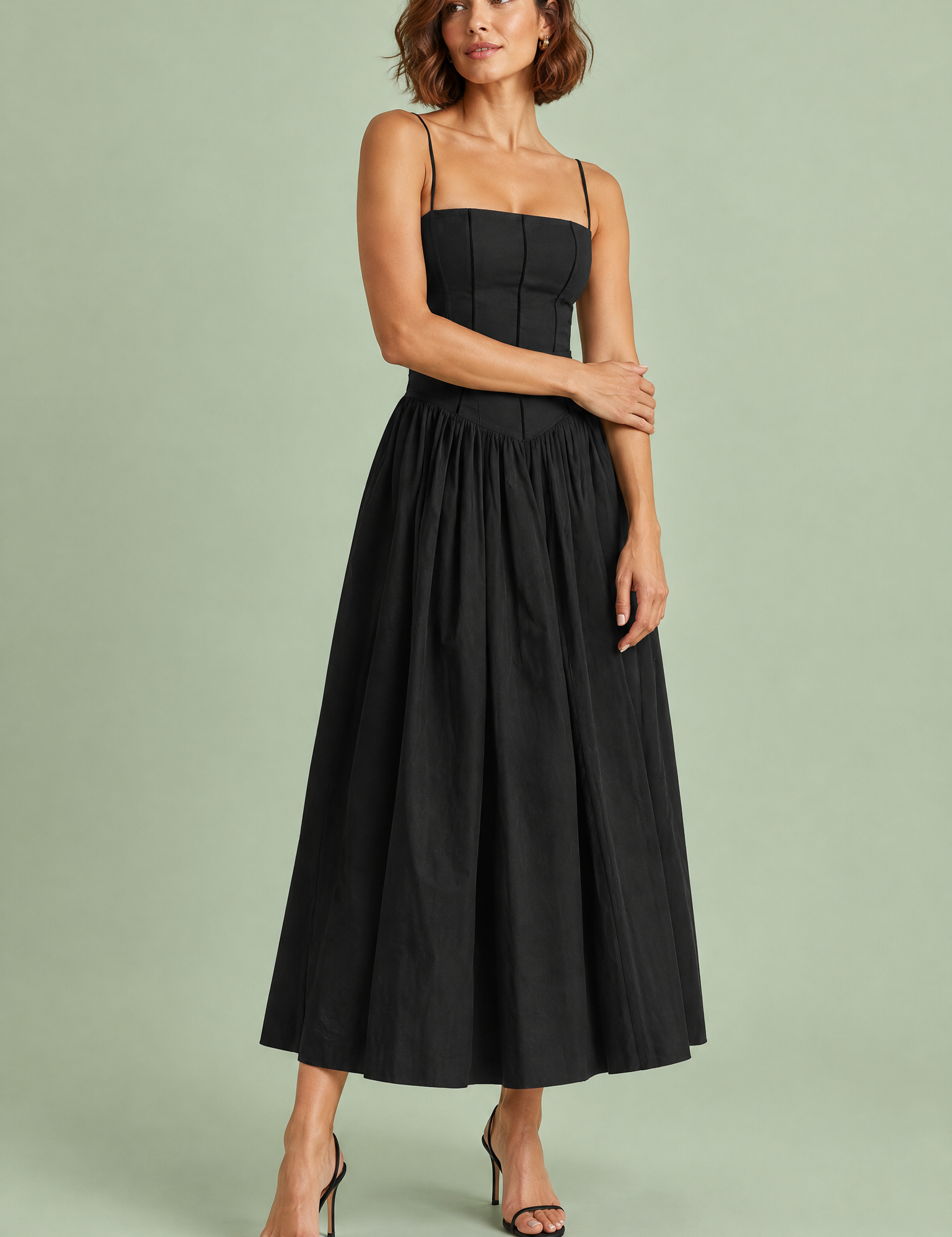 Robe longue noire à corset | Vue de face | Lounelle Paris