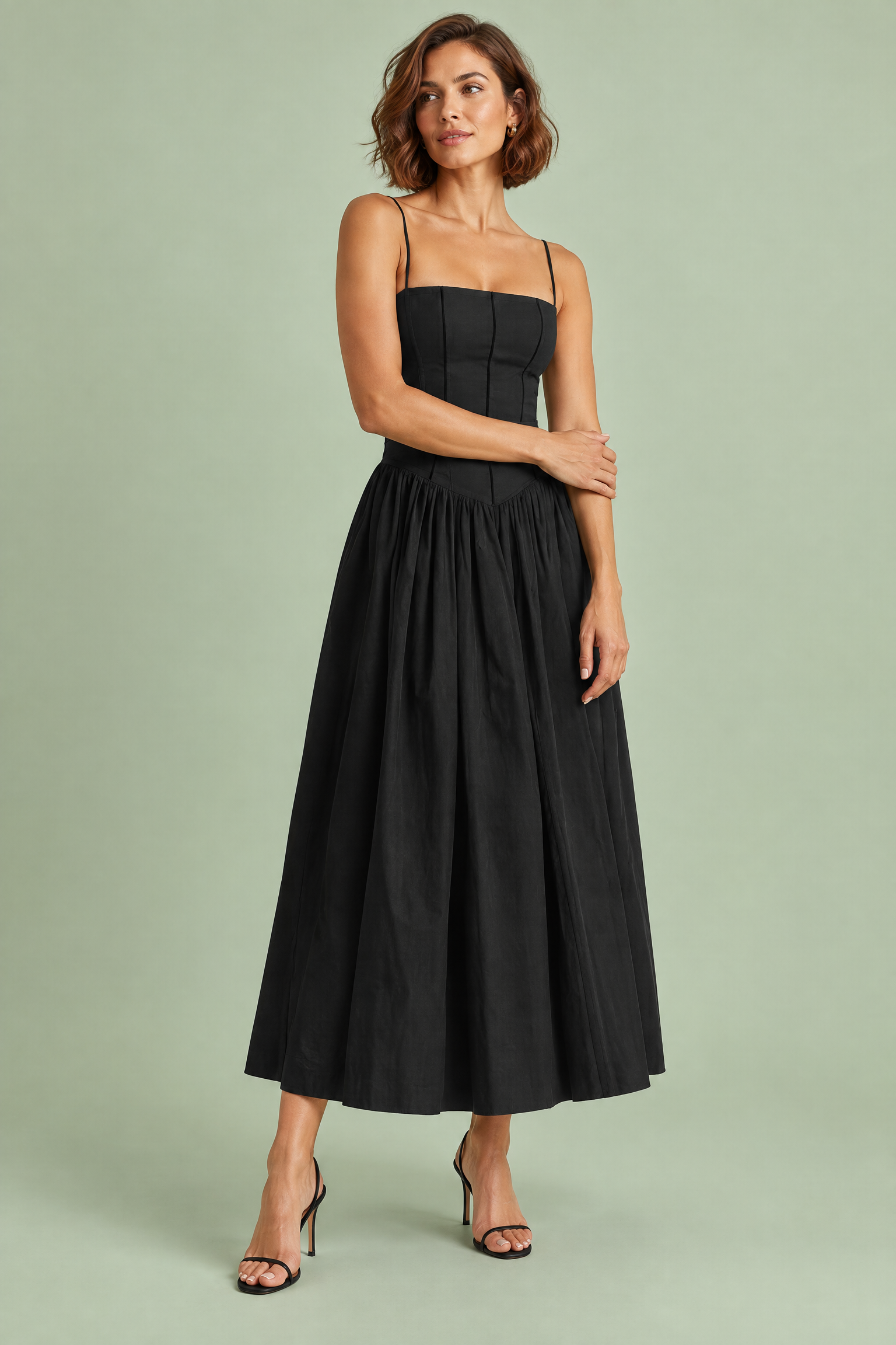 Robe longue noire à corset | Vue de face | Lounelle Paris