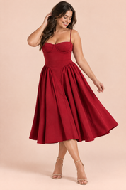 Robe bustier midi rouge | Porté sur une autre silhouette | Lounelle Paris
