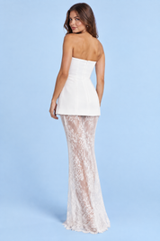 Ensemble jupe bustier en dentelle blanc | Vue de dos | Lounelle Paris