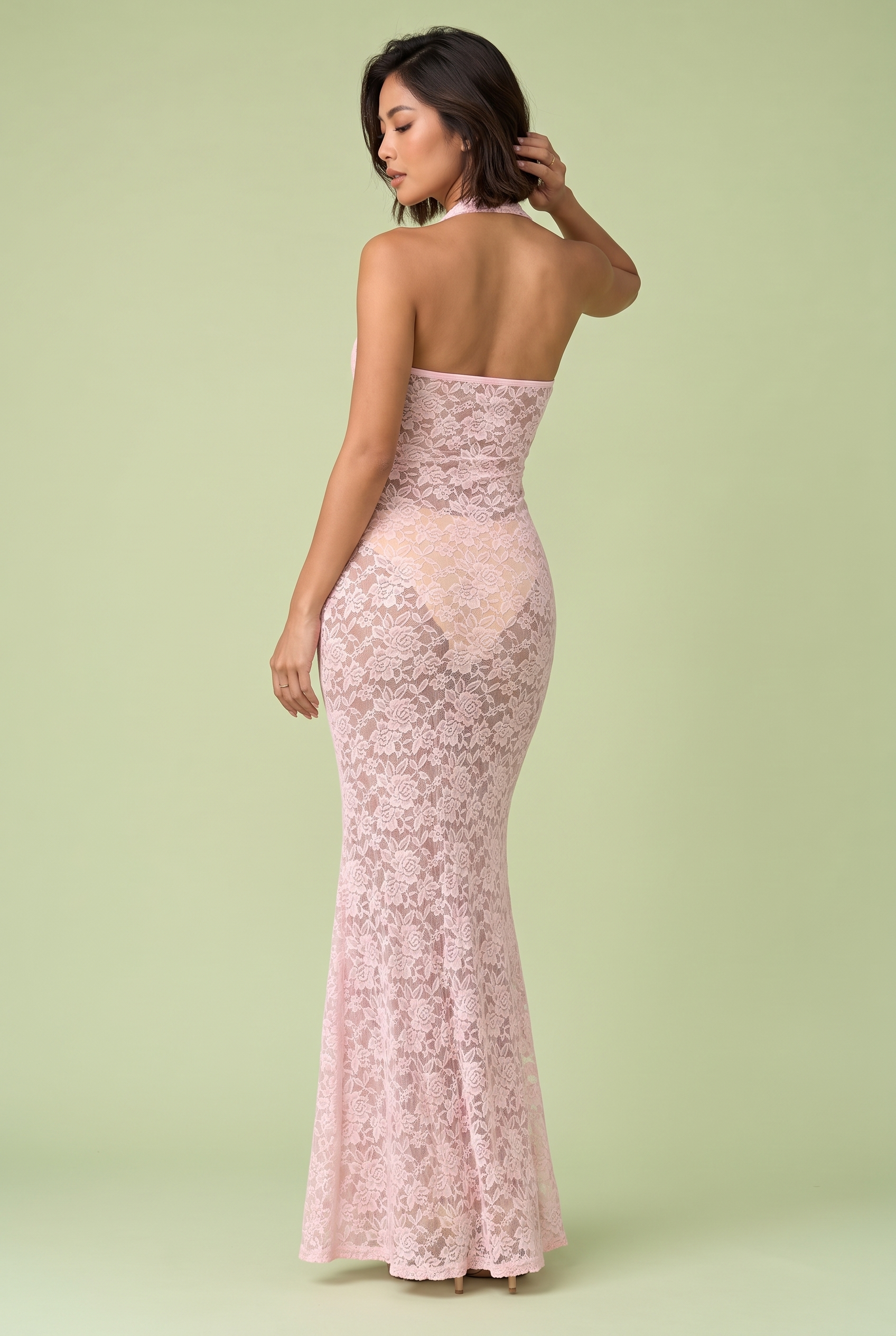 Robe rose dos nu à encolure américaine | Vue de dos | Lounelle Paris