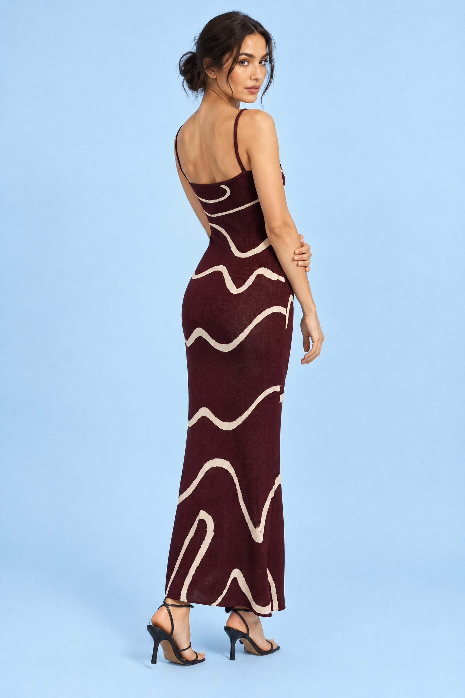 Robe longue rayée dos nu bordeaux | Vue de dos | Lounelle Paris