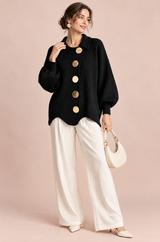 Oversized cardigan med krave i sort