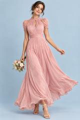 Pink plisseret maxikjole