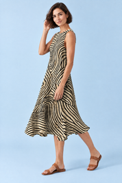 Robe midi écrue rayée sans manches | Vue de dos | Lounelle Paris