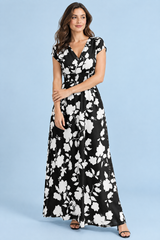 Sort blomstret maxikjole med smock