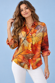 Chemise orange à imprimé floral | Vue de face | Lounelle Paris