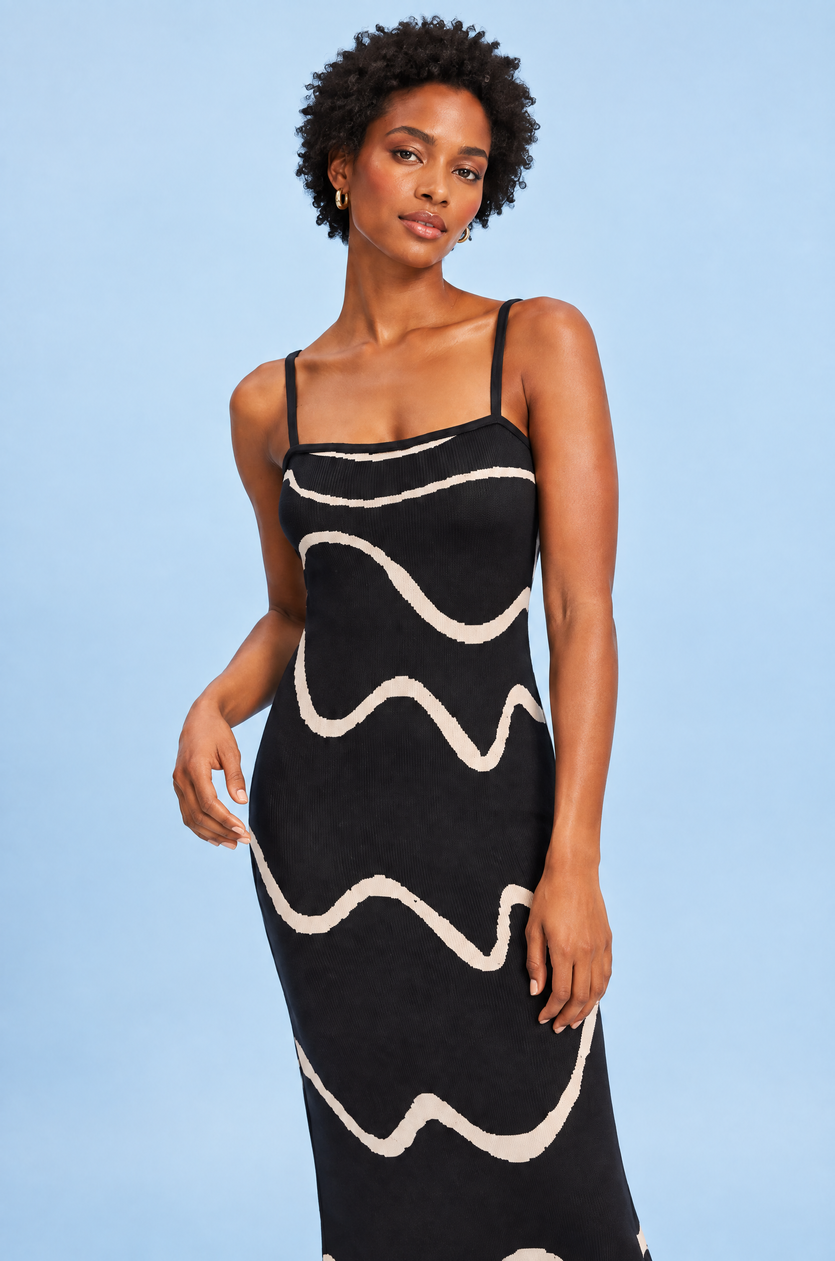 Robe longue rayée dos nu noire | Vue rapprochée | Lounelle Paris