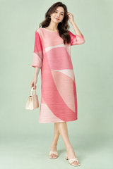 Plisseret pink A-formet midikjole