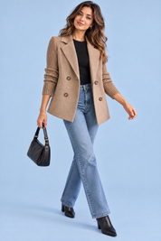 Blazer marron croisé à revers | Vue en mouvement | Lounelle Paris