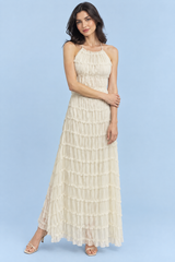 Offwhite plisseret maxikjole