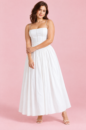 Robe longue blanche à corset | Porté sur une autre silhouette | Lounelle Paris