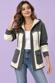 Veste à capuche grise à empiècements | Vue de face | Lounelle Paris