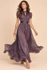 Mauve plisseret maxikjole