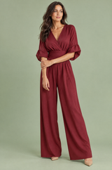 Bordeaux jumpsuit med V-hals og vide ben