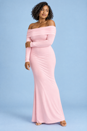 Robe longue rose asymétrique à fronces et drapé | Porté sur une silhouette plus ronde | Lounelle Paris