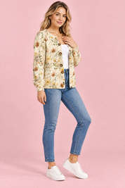 Cardigan fleuri boutonné crème | Vue de dos | Lounelle Paris