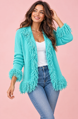 Turkis cardigan med frynser