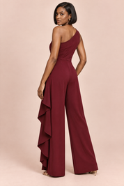 Combinaison pantalon bordeaux à encolure carrée festonnée | Vue de dos | Lounelle Paris