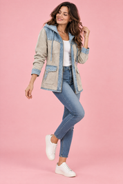 Veste à capuche beige à empiècements | Vue de dos | Lounelle Paris