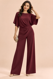 Ensemble pantalon bordeaux plissé effet portefeuille | Vue de face | Lounelle Paris