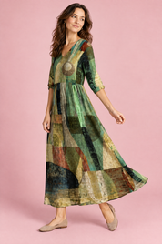 Robe verte fluide à col en V | Vue de dos | Lounelle Paris