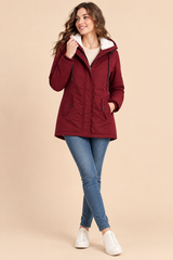 Oversized parka med hætte i bordeaux