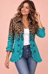 Figursyet turkis jakke med leopardprint