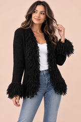 Sort cardigan med frynser