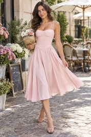 Robe bustier midi rose | Photo lifestyle | Lounelle Paris