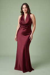 Robe longue sirène bordeaux dos nu à col bénitier | Porté sur une autre silhouette | Lounelle Paris