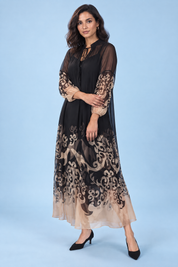 Robe longue noire fluide à manches longues | Vue de face | Lounelle Paris