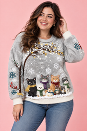 Pull oversize gris à motif chat | Porté sur une autre silhouette | Lounelle Paris