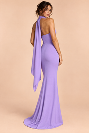 Robe longue violette bustier bandeau à coupe sirène | Vue de dos | Lounelle Paris