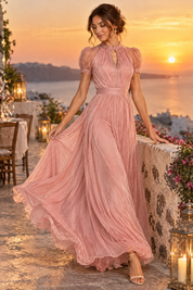 Robe longue rose à volants | Deuxième photo lifestyle | Lounelle Paris